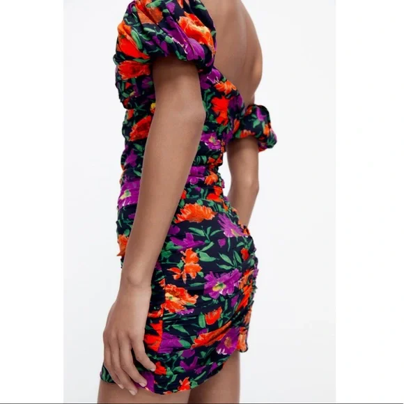 NEW! Zara Floral Print Off the Shoulder Mini Dress - Picture 8 of 13